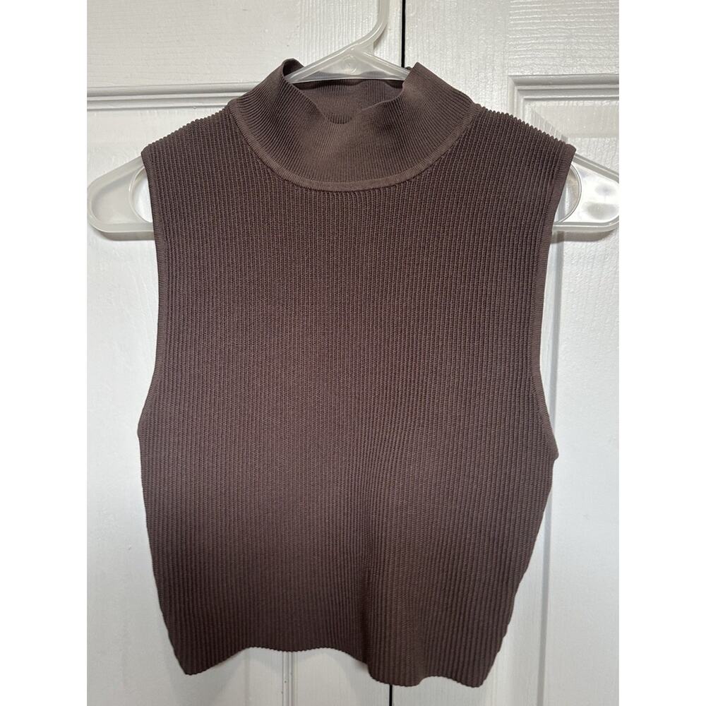 Aritzia BABATON Sculpt Knit Mockneck Tank Top Sz M Brown Taupe Chic Bodycon